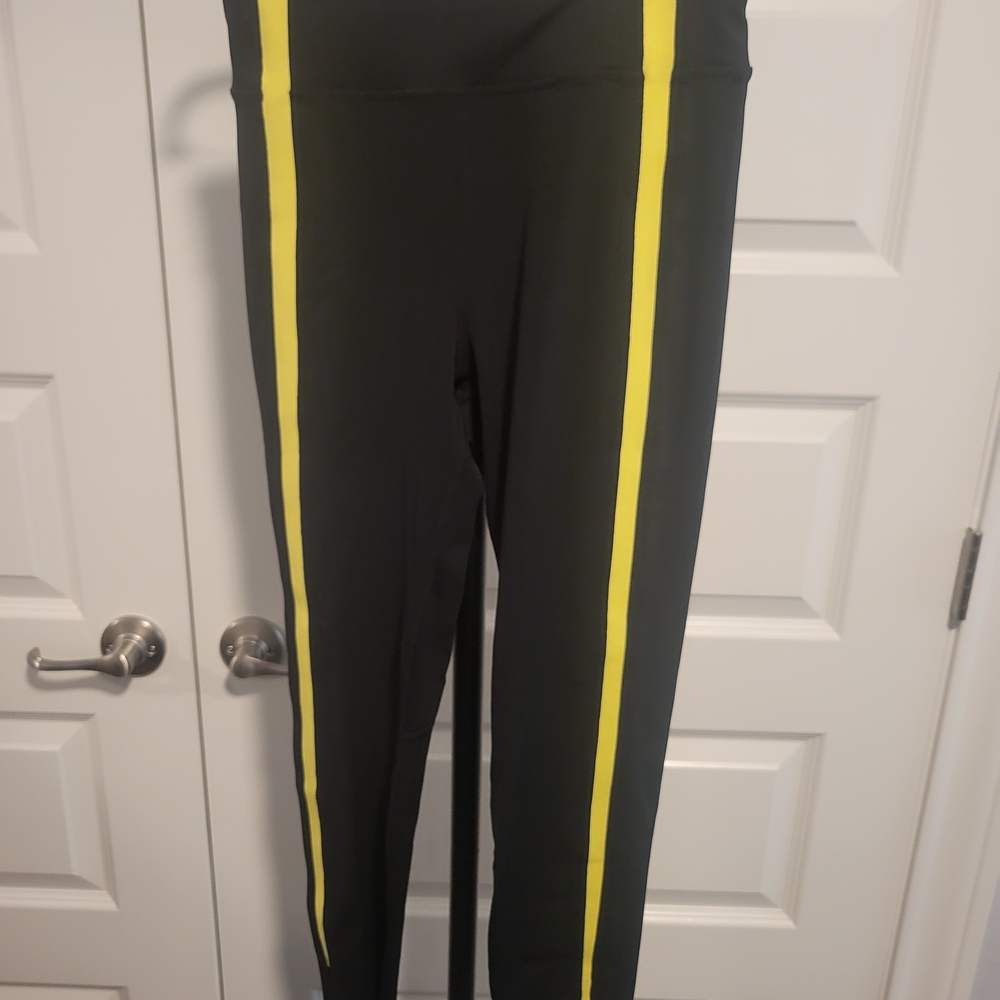 ZYIA Active Black and Yellow Neon Stripe 7/8 Leggings - Picture 4 of 7